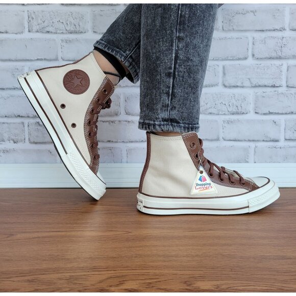 ⭐Converse Chuck 70 High Leather Overlays 7.5 Womens Shoes Sneakers Beige A09450C - Picture 4 of 11